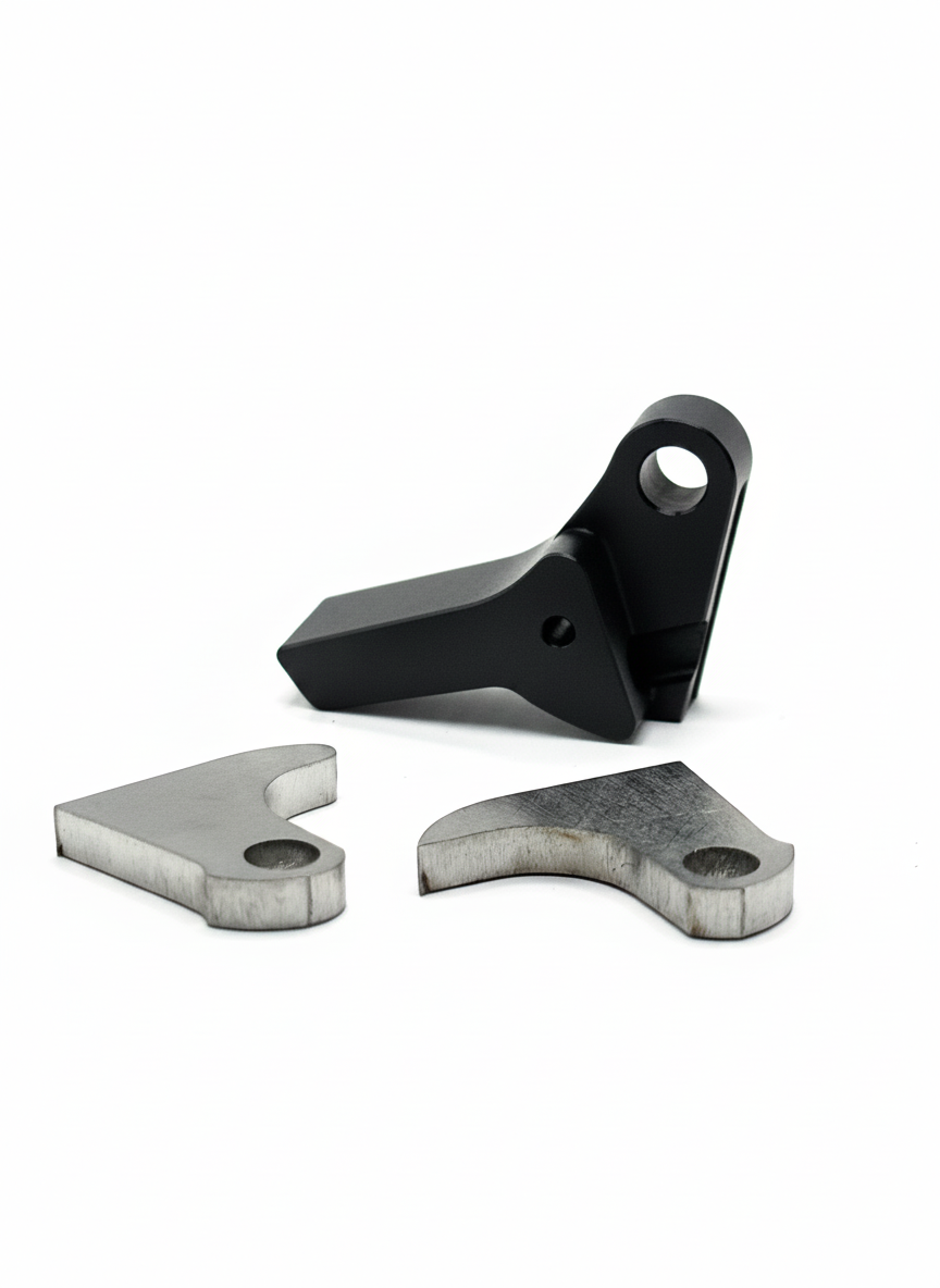 Glock FRT flat face billet aluminum trigger shoe with two 316 stainless steel reset components